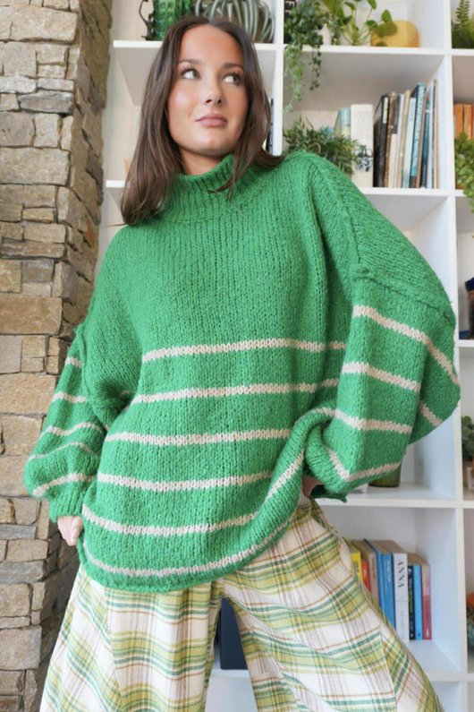 Big Softie Stripe Funnel Grunge Knit Jade /8=